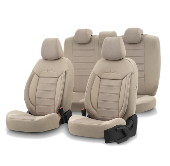 Luxury upholstery OTOM textile with eco leather COMFORT LINE Design – Beige with beige stitching