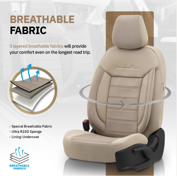 Luxury upholstery OTOM textile with eco leather COMFORT LINE Design – Beige with beige stitching