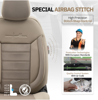 Luxury upholstery OTOM textile with eco leather COMFORT LINE Design – Beige with beige stitching