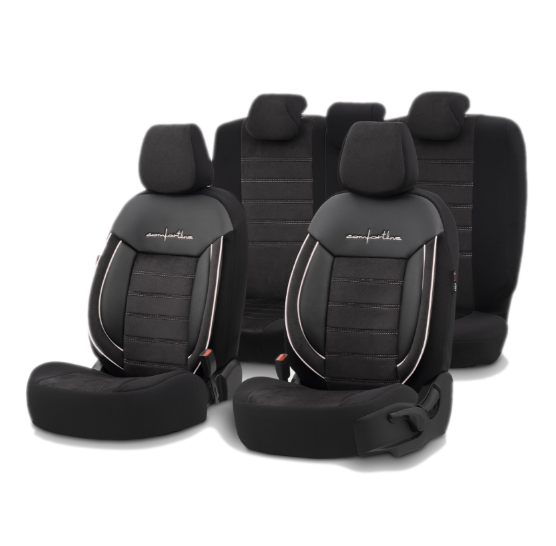 Луксозна тапицерия OTOM текстил с еко кожа COMFORT LINE Design – Черна с бял шев