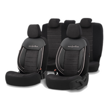 Луксозна тапицерия OTOM текстил с еко кожа COMFORT LINE Design – Черна с бял шев