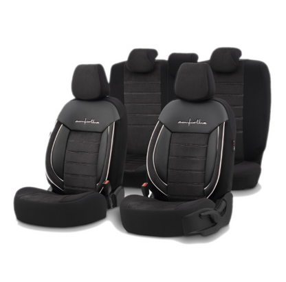 Луксозна тапицерия OTOM текстил с еко кожа COMFORT LINE Design – Черна с бял шев