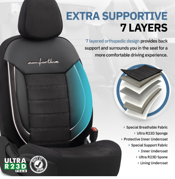 Луксозна тапицерия OTOM текстил с еко кожа COMFORT LINE Design – Черна с бял шев