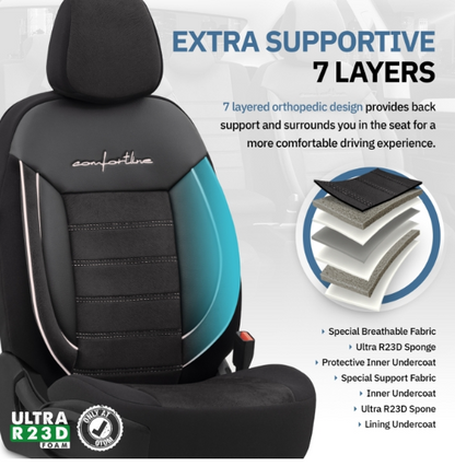 Луксозна тапицерия OTOM текстил с еко кожа COMFORT LINE Design – Черна с бял шев