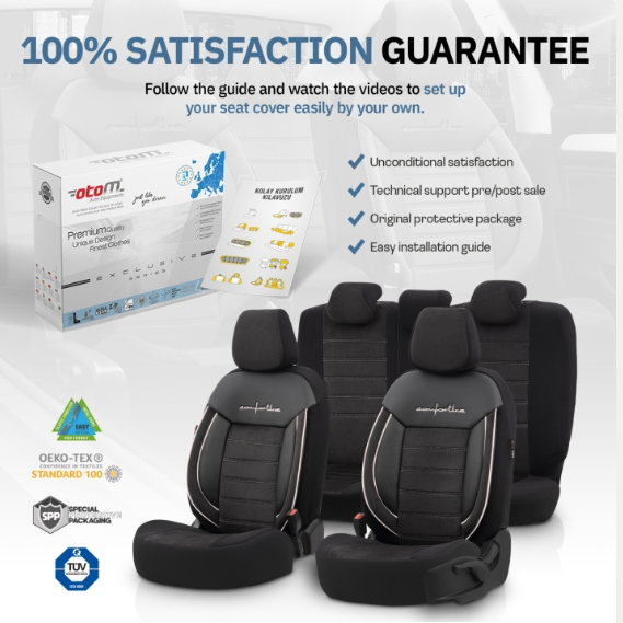Луксозна тапицерия OTOM текстил с еко кожа COMFORT LINE Design – Черна с бял шев