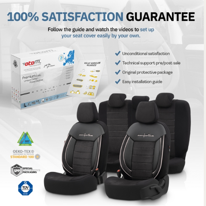 Луксозна тапицерия OTOM текстил с еко кожа COMFORT LINE Design – Черна с бял шев