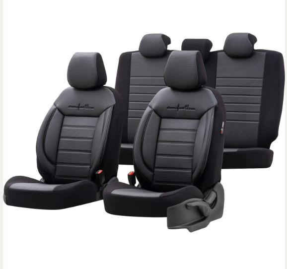 Луксозна тапицерия OTOM текстил с еко кожа COMFORT LINE Design – Черна с черен шев