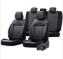 Луксозна тапицерия OTOM текстил с еко кожа COMFORT LINE Design – Черна с черен шев