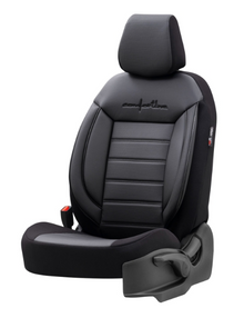 Луксозна тапицерия OTOM текстил с еко кожа COMFORT LINE Design – Черна с черен шев