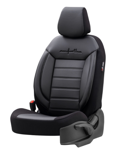 Луксозна тапицерия OTOM текстил с еко кожа COMFORT LINE Design – Черна с черен шев