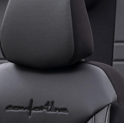 Луксозна тапицерия OTOM текстил с еко кожа COMFORT LINE Design – Черна с черен шев