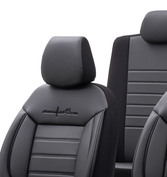 Луксозна тапицерия OTOM текстил с еко кожа COMFORT LINE Design – Черна с черен шев