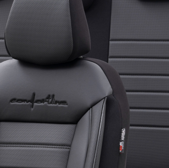 Луксозна тапицерия OTOM текстил с еко кожа COMFORT LINE Design – Черна с черен шев