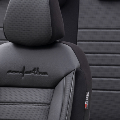 Луксозна тапицерия OTOM текстил с еко кожа COMFORT LINE Design – Черна с черен шев