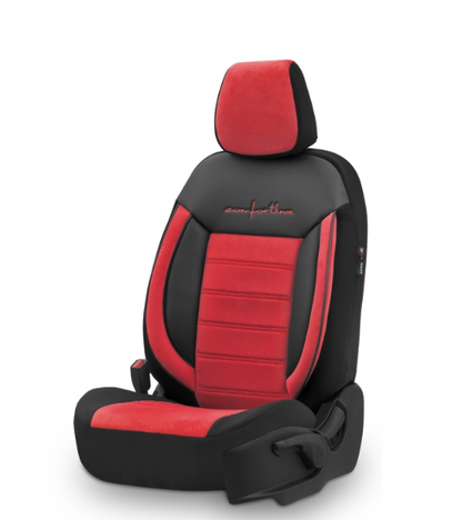 Луксозна тапицерия OTOM текстил с еко кожа COMFORT LINE Design – Червено-Черна с червен шев