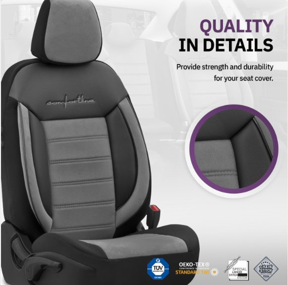 Luxury OTOM textile upholstery with eco-leather COMFORT LINE Design – Grey-Black with grey stitching