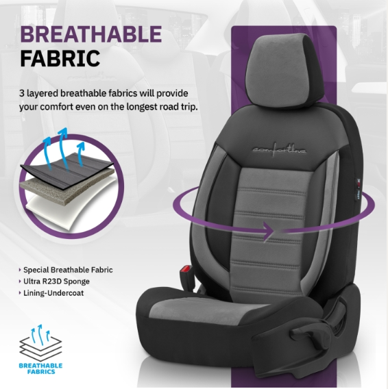 Luxury OTOM textile upholstery with eco-leather COMFORT LINE Design – Grey-Black with grey stitching