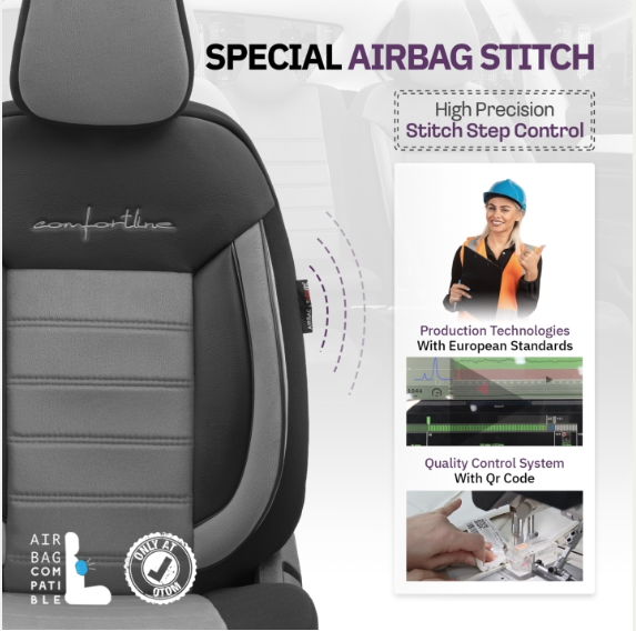 Luxury OTOM textile upholstery with eco-leather COMFORT LINE Design – Grey-Black with grey stitching