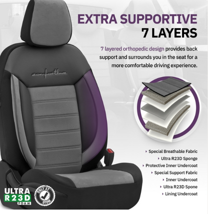 Luxury OTOM textile upholstery with eco-leather COMFORT LINE Design – Grey-Black with grey stitching