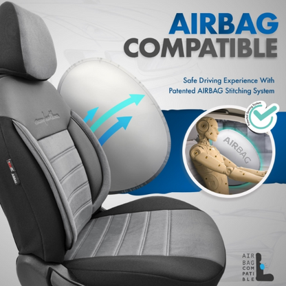 Luxury OTOM textile upholstery with eco-leather COMFORT LINE Design – Grey-Black with grey stitching