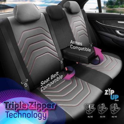 Tapițerie de lux OTOM textil cu piele ecologică CORE Design - Neagră cu cusătură roșie
