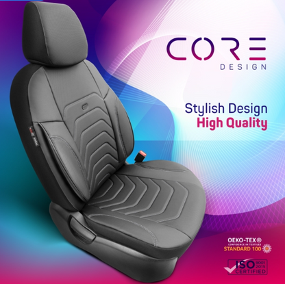 Луксозна тапицерия OTOM текстил с еко кожа CORE Design – Черна със сив шев