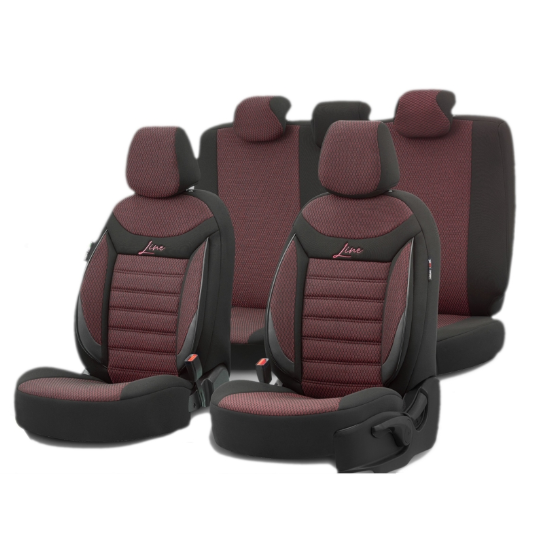 Luxury upholstery OTOM textile with eco-leather LINE Design – Black with red stitching
