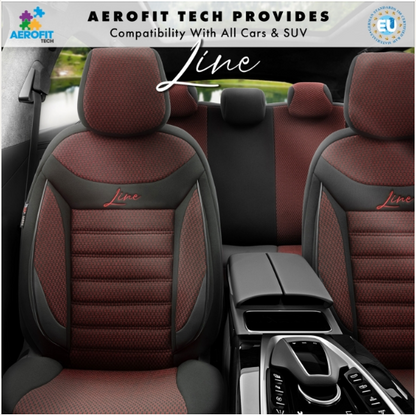 Luxury upholstery OTOM textile with eco-leather LINE Design – Black with red stitching