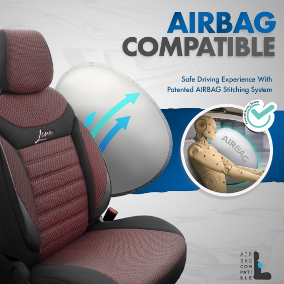 Luxury upholstery OTOM textile with eco-leather LINE Design – Black with red stitching
