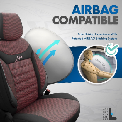Luxury upholstery OTOM textile with eco-leather LINE Design – Black with red stitching
