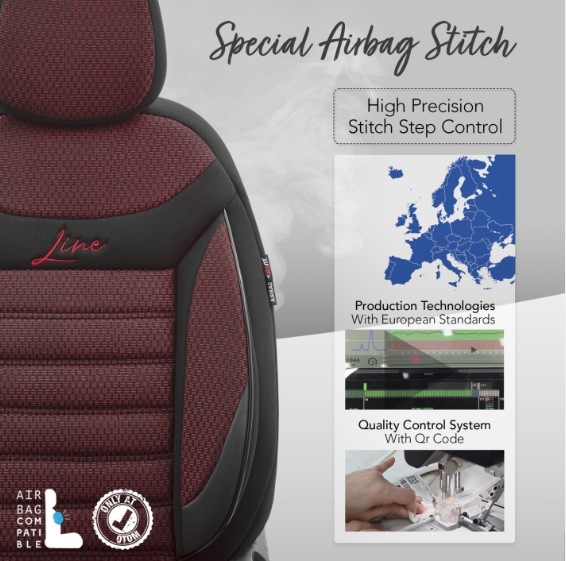 Luxury upholstery OTOM textile with eco-leather LINE Design – Black with red stitching