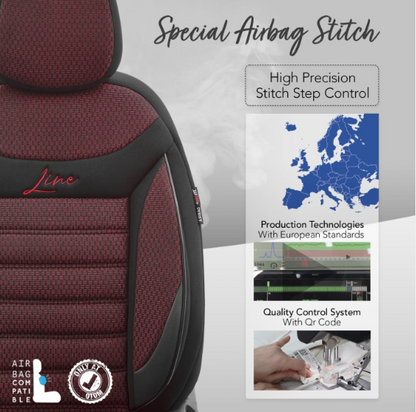 Luxury upholstery OTOM textile with eco-leather LINE Design – Black with red stitching