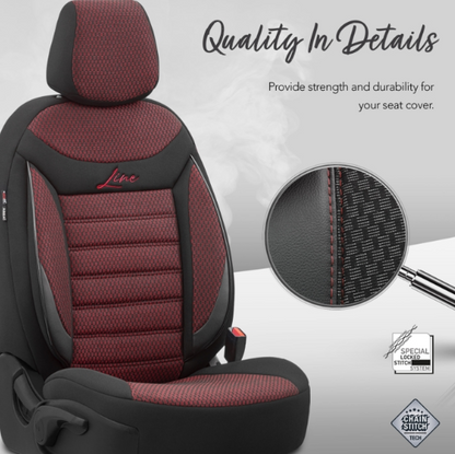 Luxury upholstery OTOM textile with eco-leather LINE Design – Black with red stitching