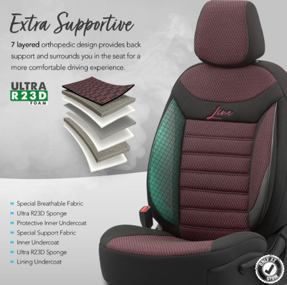 Luxury upholstery OTOM textile with eco-leather LINE Design – Black with red stitching