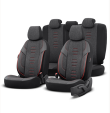 Луксозна тапицерия OTOM текстил с еко кожа THRONE Design – Черна с червен шев