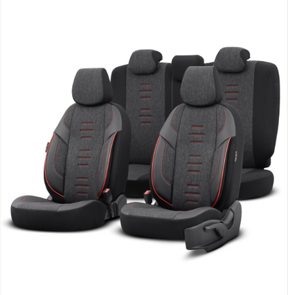 Луксозна тапицерия OTOM текстил с еко кожа THRONE Design – Черна с червен шев