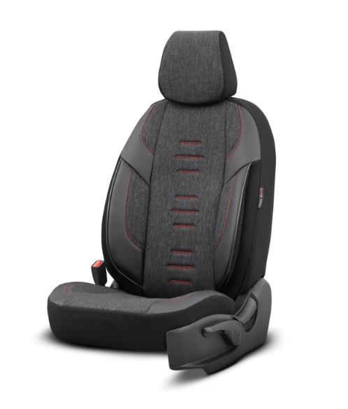 Луксозна тапицерия OTOM текстил с еко кожа THRONE Design – Черна с червен шев