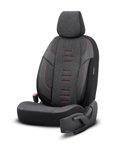 Луксозна тапицерия OTOM текстил с еко кожа THRONE Design – Черна с червен шев