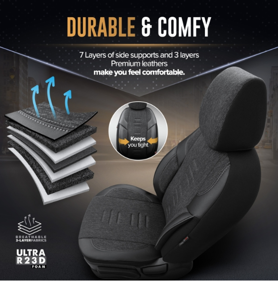 Луксозна тапицерия OTOM текстил с еко кожа THRONE Design – Черна със сив шев