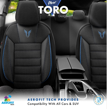 Luxury upholstery OTOM textile with eco leather TORO Design – Black with blue stitching