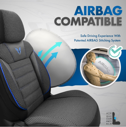 Luxury upholstery OTOM textile with eco leather TORO Design – Black with blue stitching