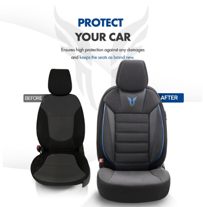 Luxury upholstery OTOM textile with eco leather TORO Design – Black with blue stitching