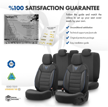 Luxury upholstery OTOM textile with eco leather TORO Design – Black with blue stitching