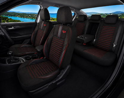 Luxury Universal Seat Cover PANDA DETROIT – Eco Leather and Fabric, Black/Red