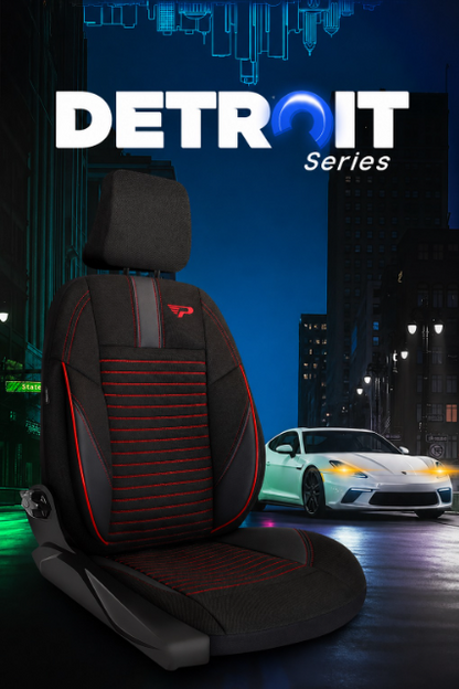 Luxury Universal Seat Cover PANDA DETROIT – Eco Leather and Fabric, Black/Red