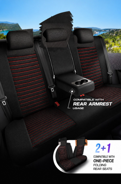 Luxury Universal Seat Cover PANDA DETROIT – Eco Leather and Fabric, Black/Red