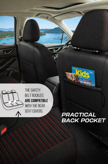 Luxury Universal Seat Cover PANDA DETROIT – Eco Leather and Fabric, Black/Red