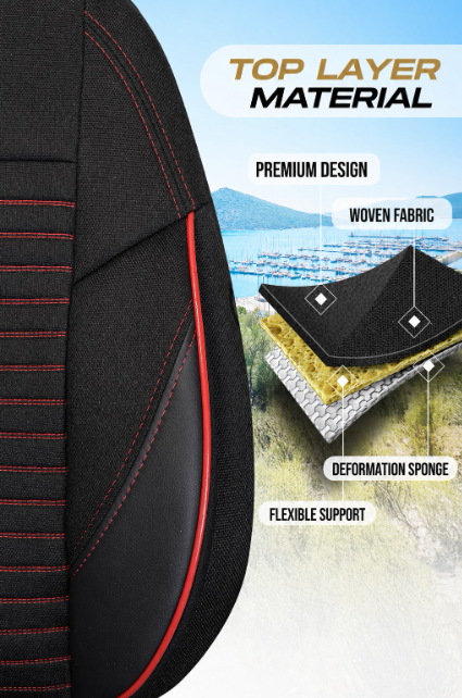 Luxury Universal Seat Cover PANDA DETROIT – Eco Leather and Fabric, Black/Red