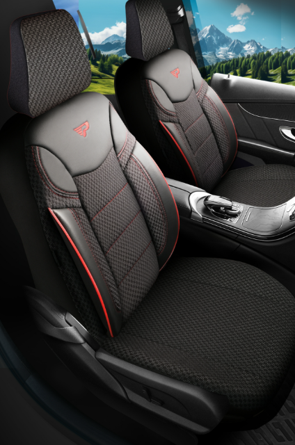PANDA DRAGON Luxury Universal Upholstery - Eco-leather and Textile, Black/Red