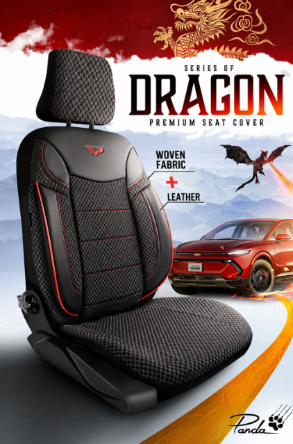 PANDA DRAGON Luxury Universal Upholstery - Eco-leather and Textile, Black/Red